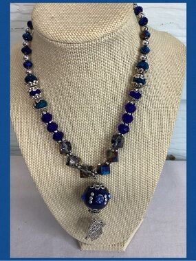 Handcrafted Blue Beaded Pendant Necklace - Women Jewelry1